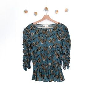 Anthropologie Caballero Leopard Cheetah Print Peplum Ruched Top Blouse